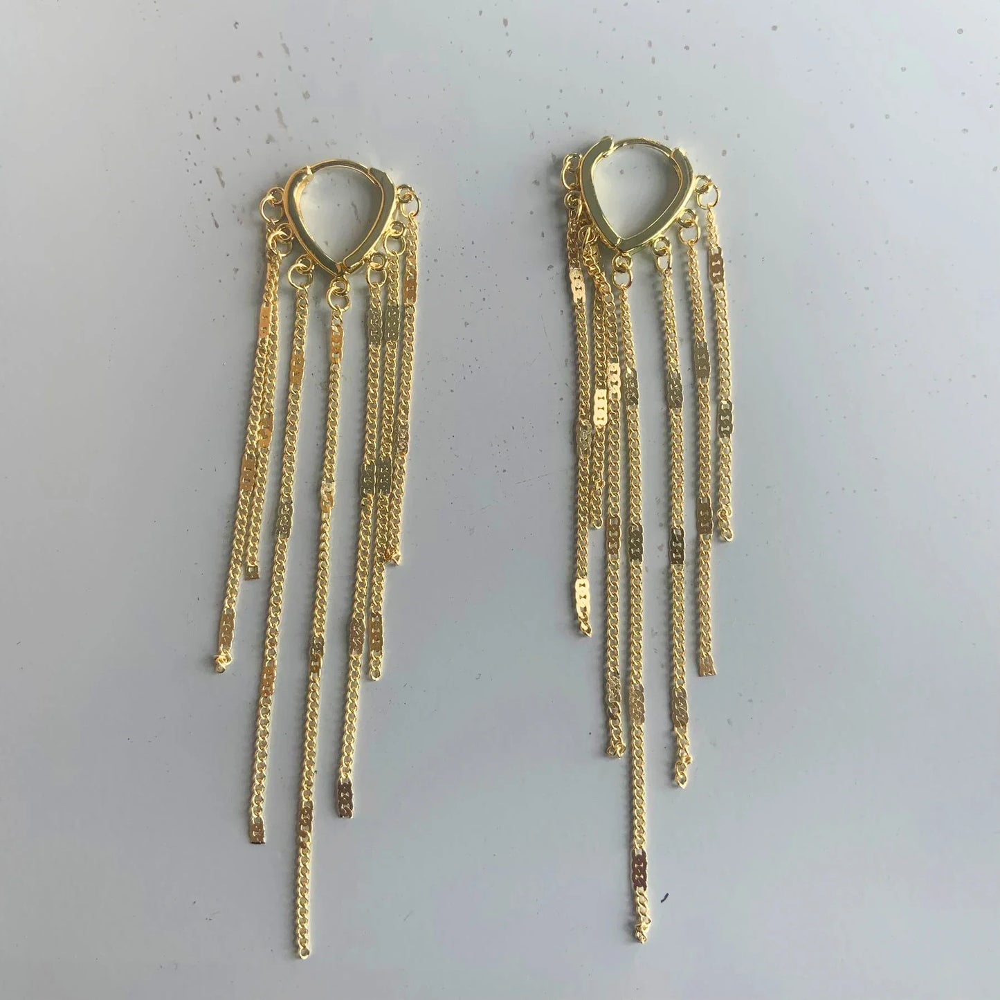 Gold Color Light Luxury Long Tassel Hoop Earrings Female Temperament Love Heart Dangle Earrings Handmade Jewelry Wedding Gift