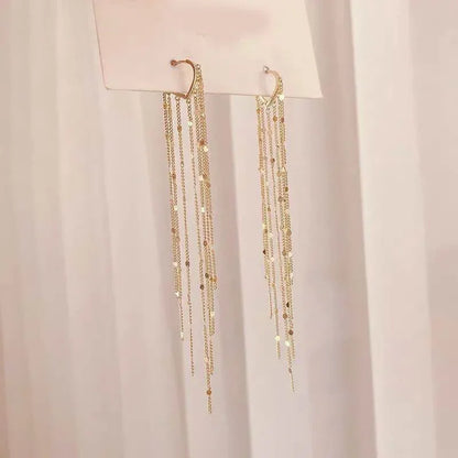 Gold Color Light Luxury Long Tassel Hoop Earrings Female Temperament Love Heart Dangle Earrings Handmade Jewelry Wedding Gift