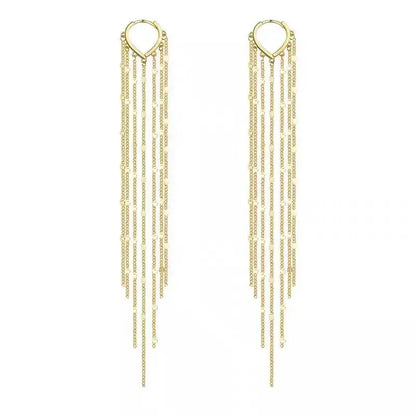 Gold Color Light Luxury Long Tassel Hoop Earrings Female Temperament Love Heart Dangle Earrings Handmade Jewelry Wedding Gift