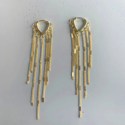 Gold Color Light Luxury Long Tassel Hoop Earrings Female Temperament Love Heart Dangle Earrings Handmade Jewelry Wedding Gift