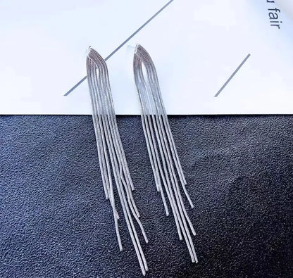 Gold Color Light Luxury Long Tassel Hoop Earrings Female Temperament Love Heart Dangle Earrings Handmade Jewelry Wedding Gift